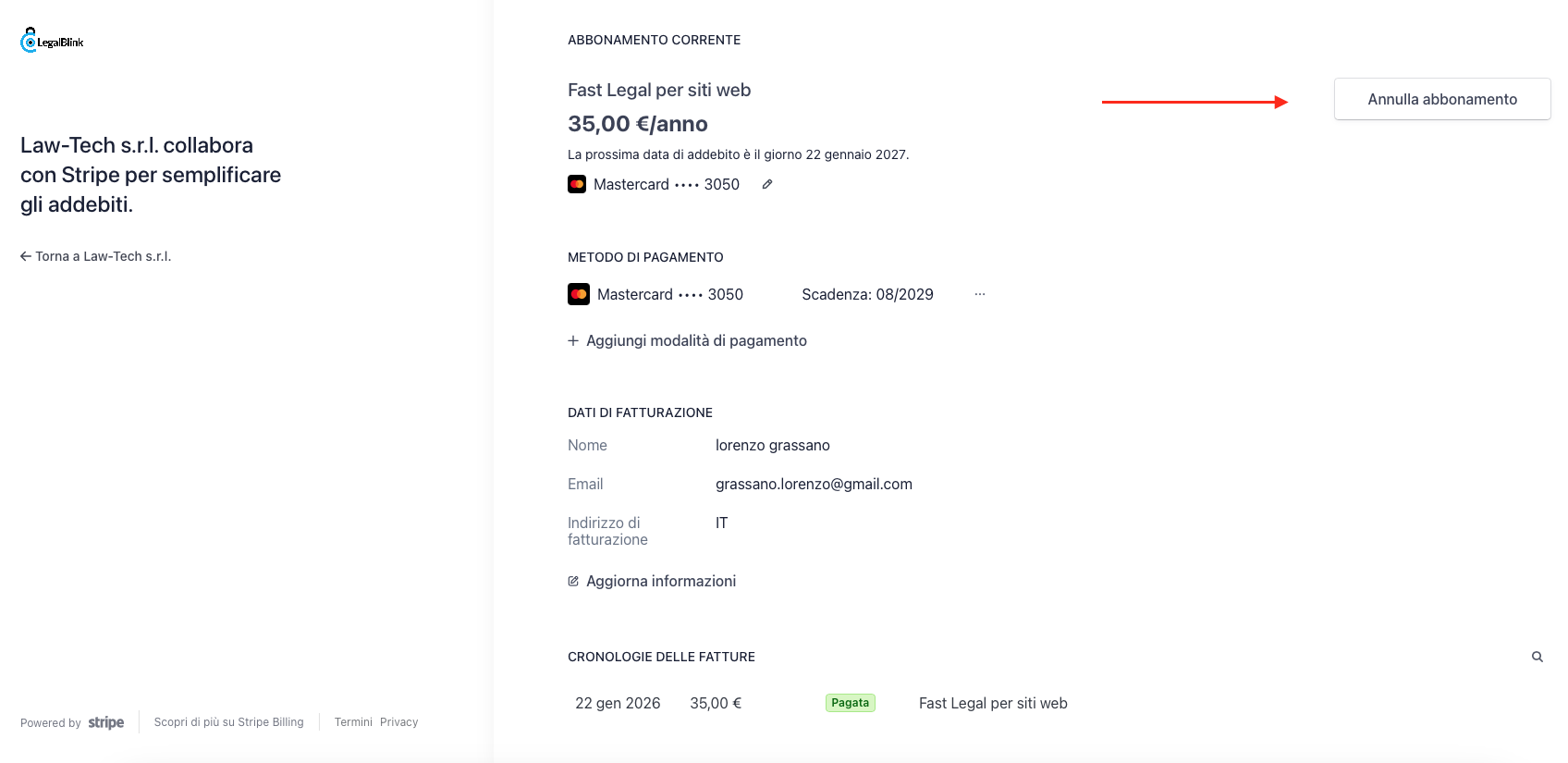 conferma cancellazione abbonamento