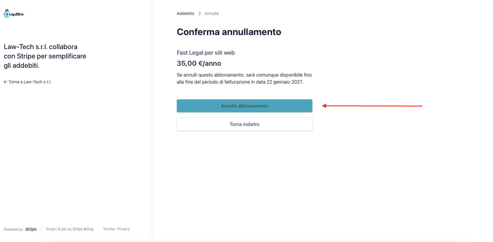 cancellare abbonamento legalblink