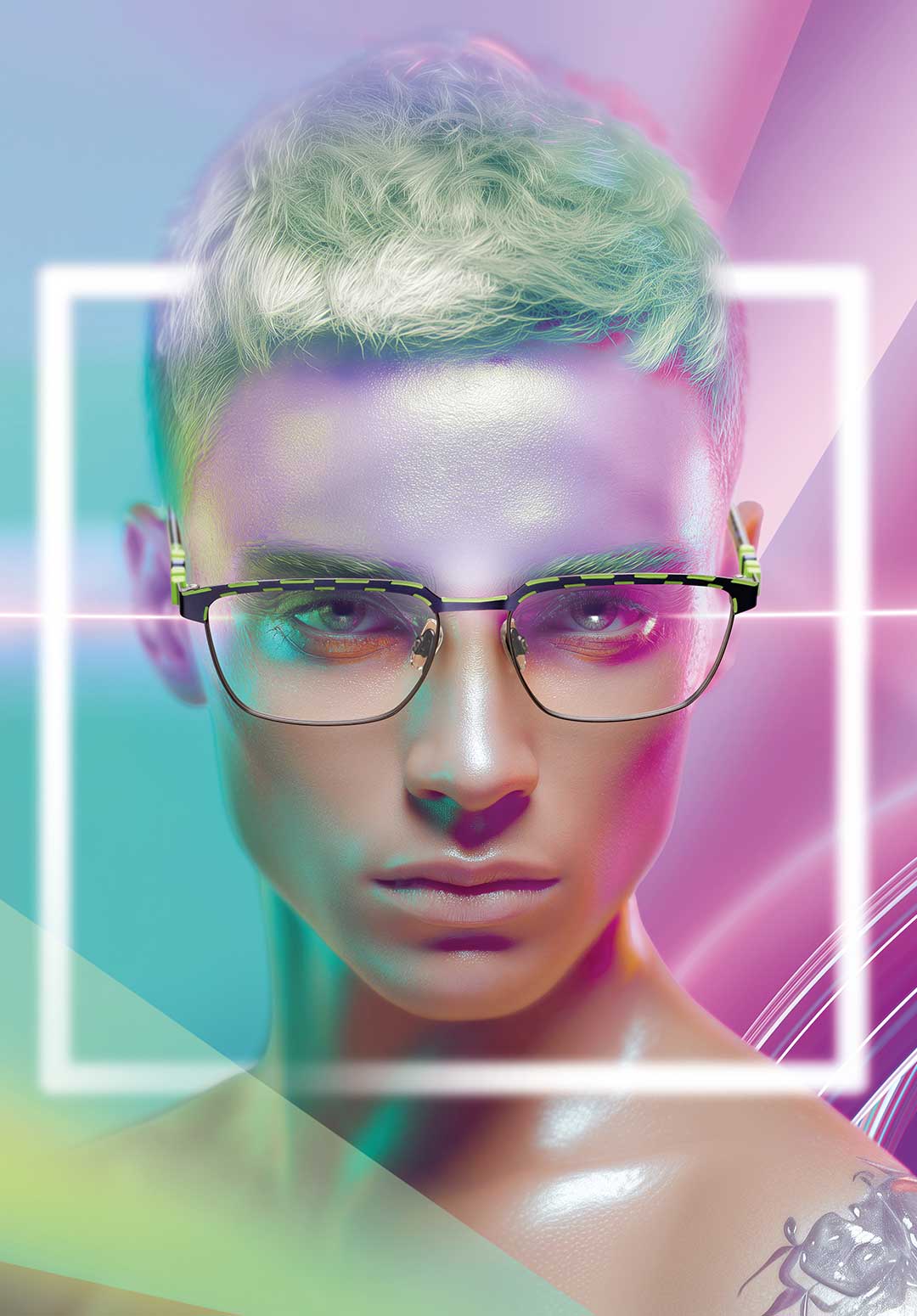 A stylish pair of glasses Kaos adorned with a captivating blue light, exuding an aura of sophistication and modernity.