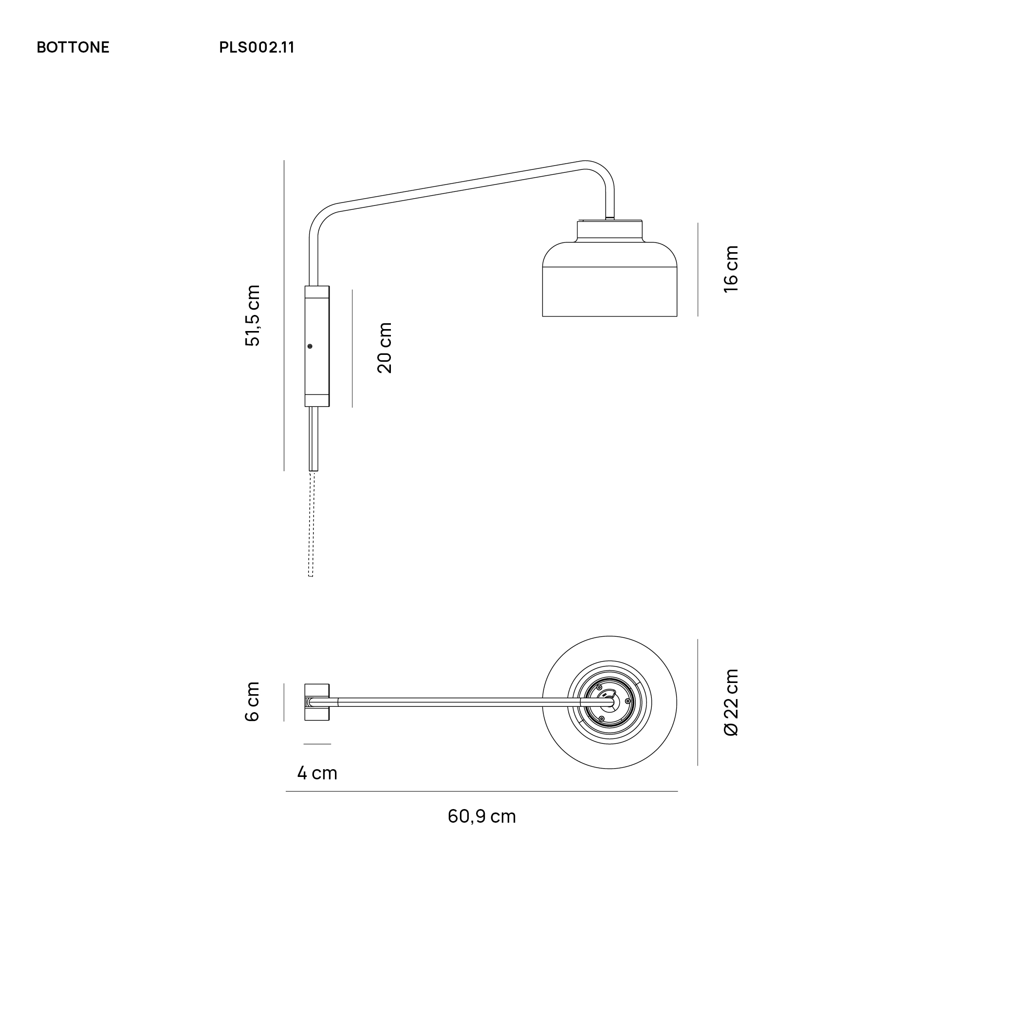 BOTTONE APPLIQUE NERO 24W 2700K-3000K-4000K DIMMERABILE