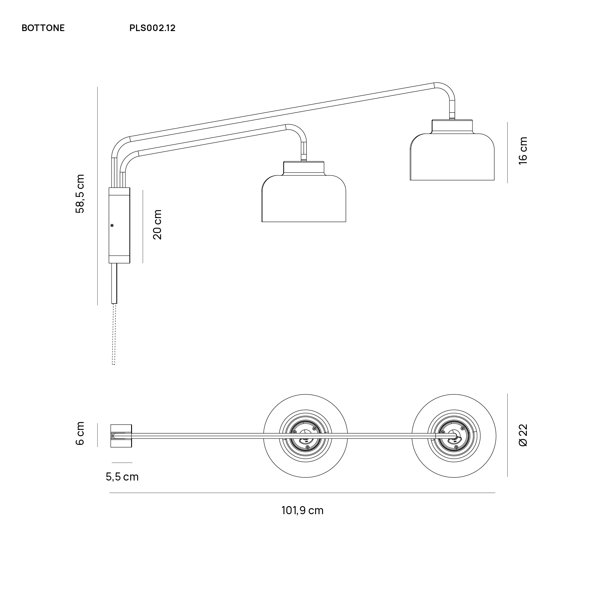 BOTTONE APPLIQUE BIANCO 2X24W 2700K-3000K-4000K DIMMERABILE
