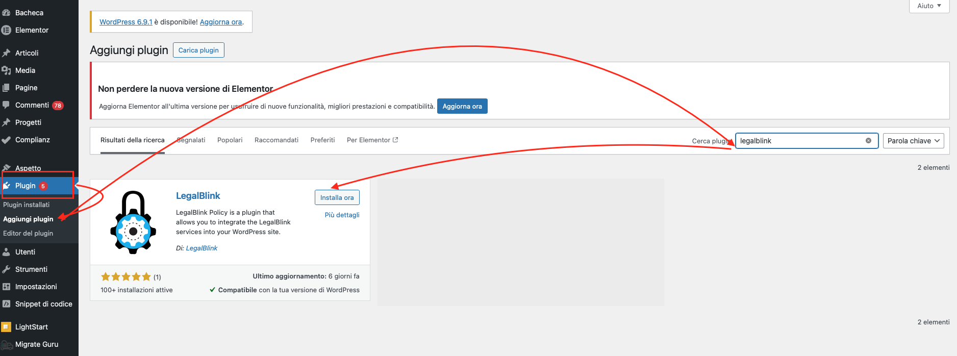 installa il plugin wordpress