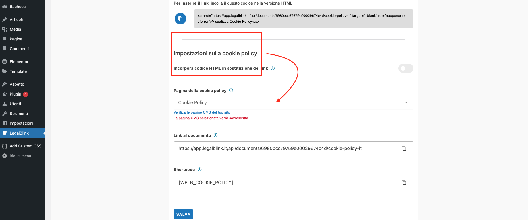 pagine documenti legali plugin wordpress legalblink