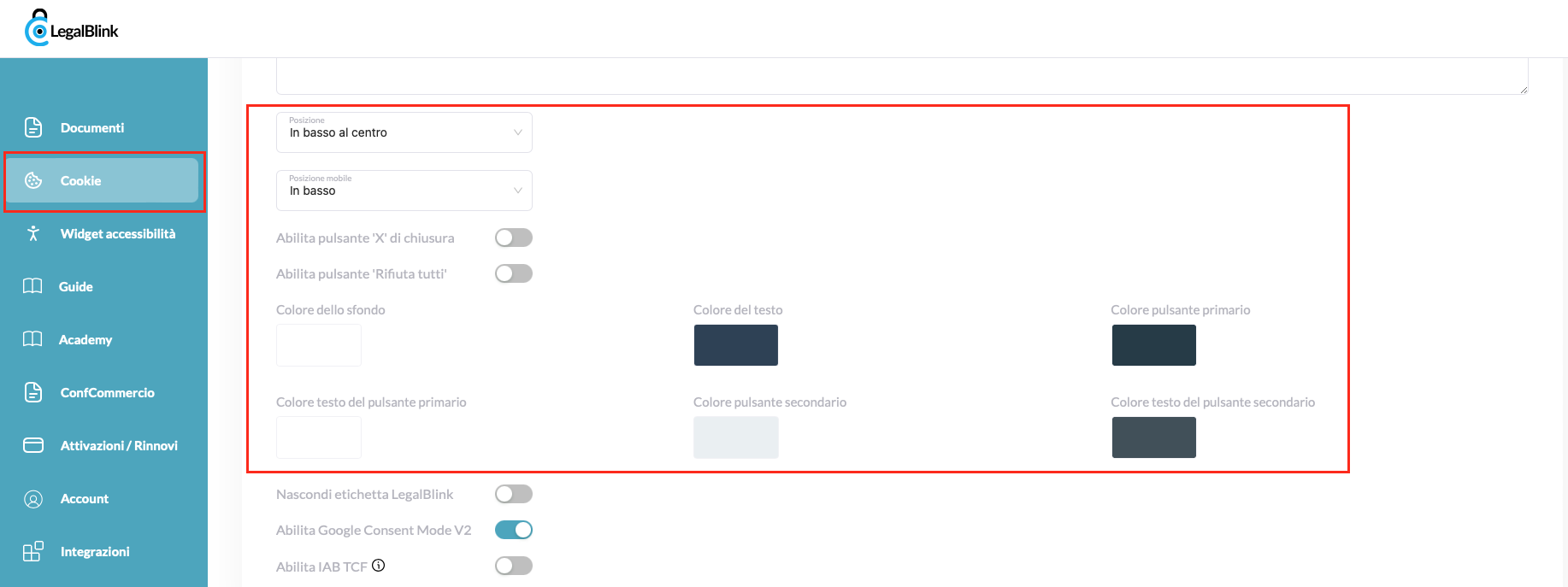 personalizzare banner cookie