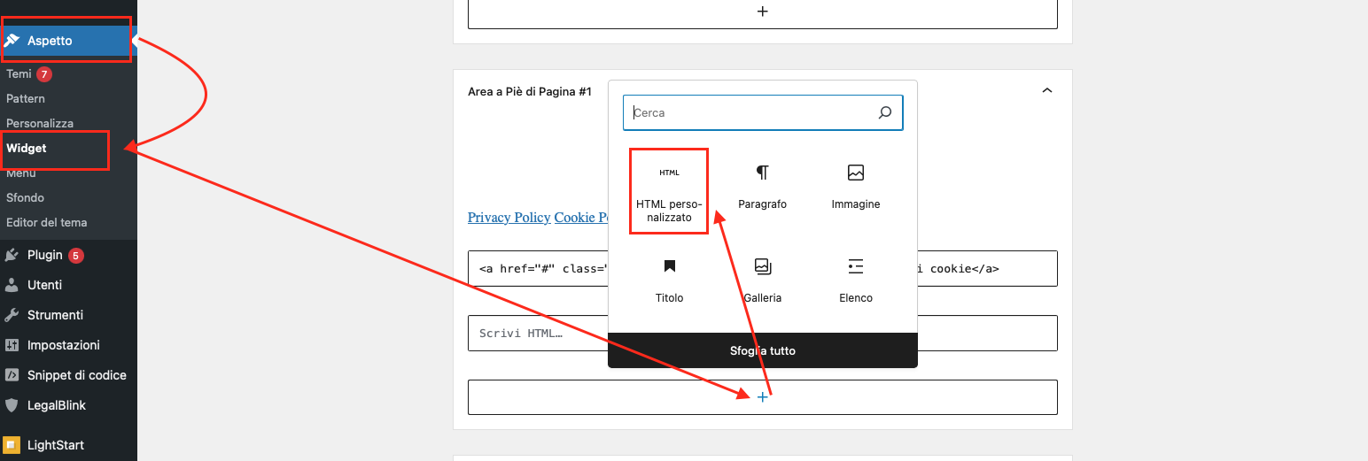 inserire link aggiorna le preferenze in plugin wordpress