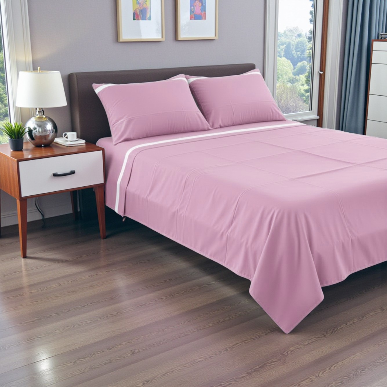 Completo letto matrimoniale Stefy - rosa malva