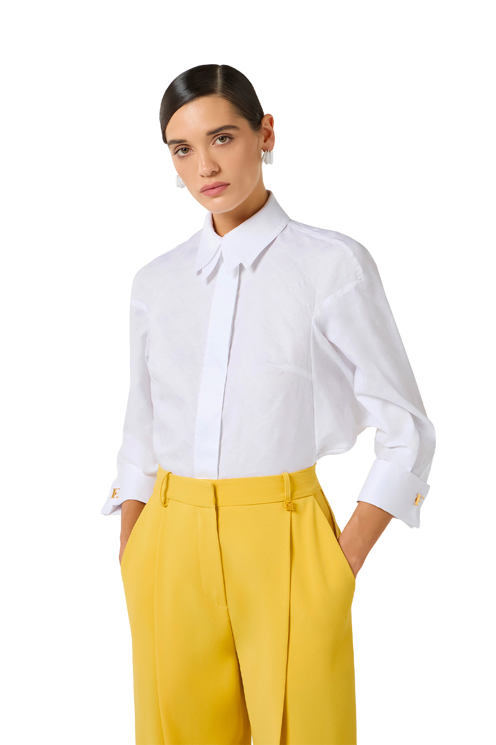 Camicia in Cotone Jacquard con Gemelli