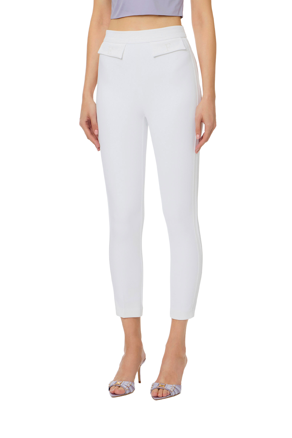 Pantaloni in Doppio Crêpe Stretch con Logo Ricamato