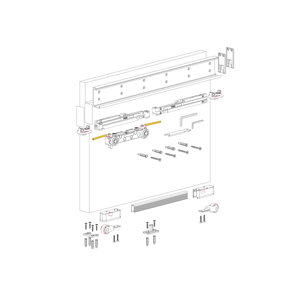 Kit scorrevole invisibile Terno Scorrevoli Magic2 1100mm  Portata 80 kg  Per porta scorrevole in legno  Con fermi ammortizzati