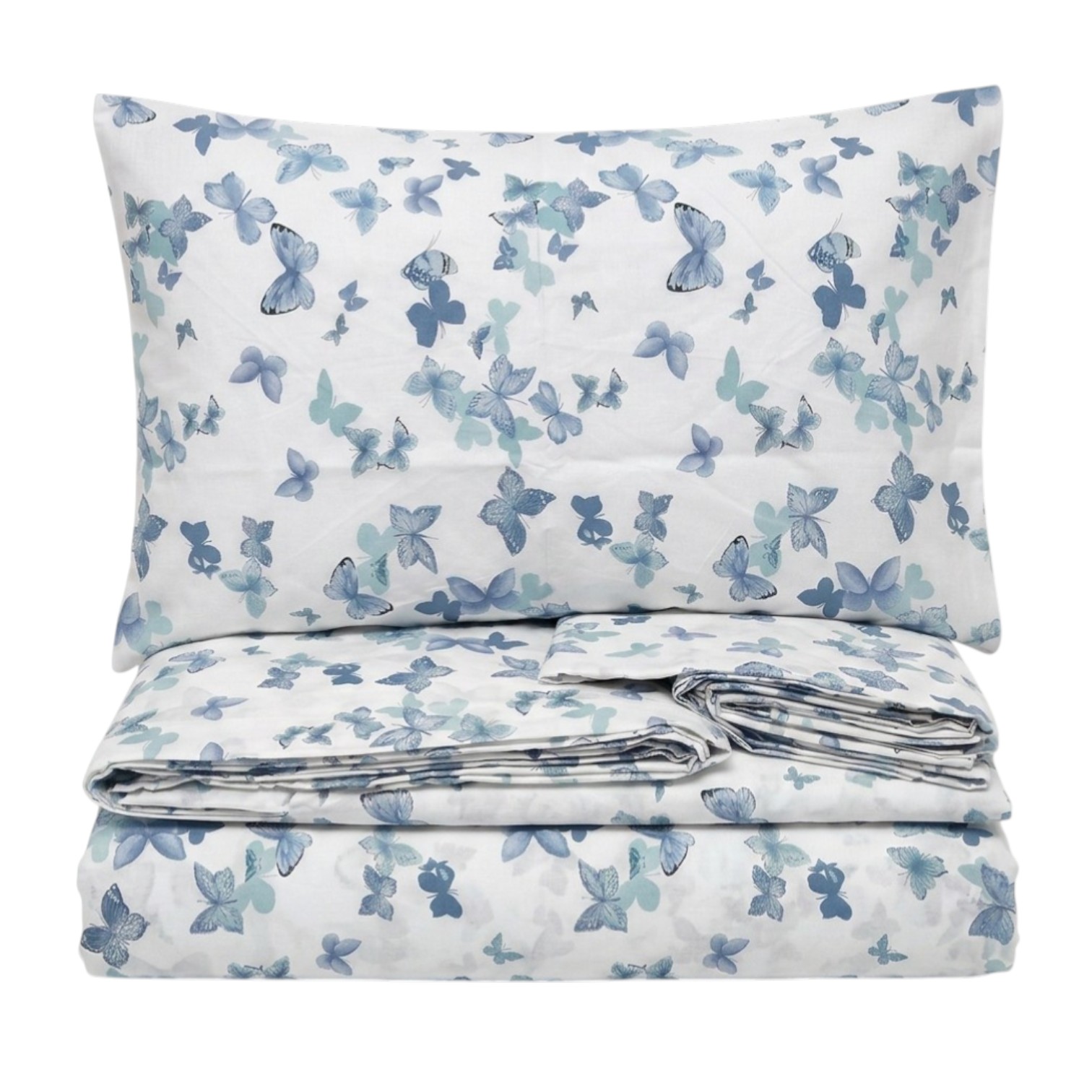 Completo letto una piazza Farfalle - Azzurro