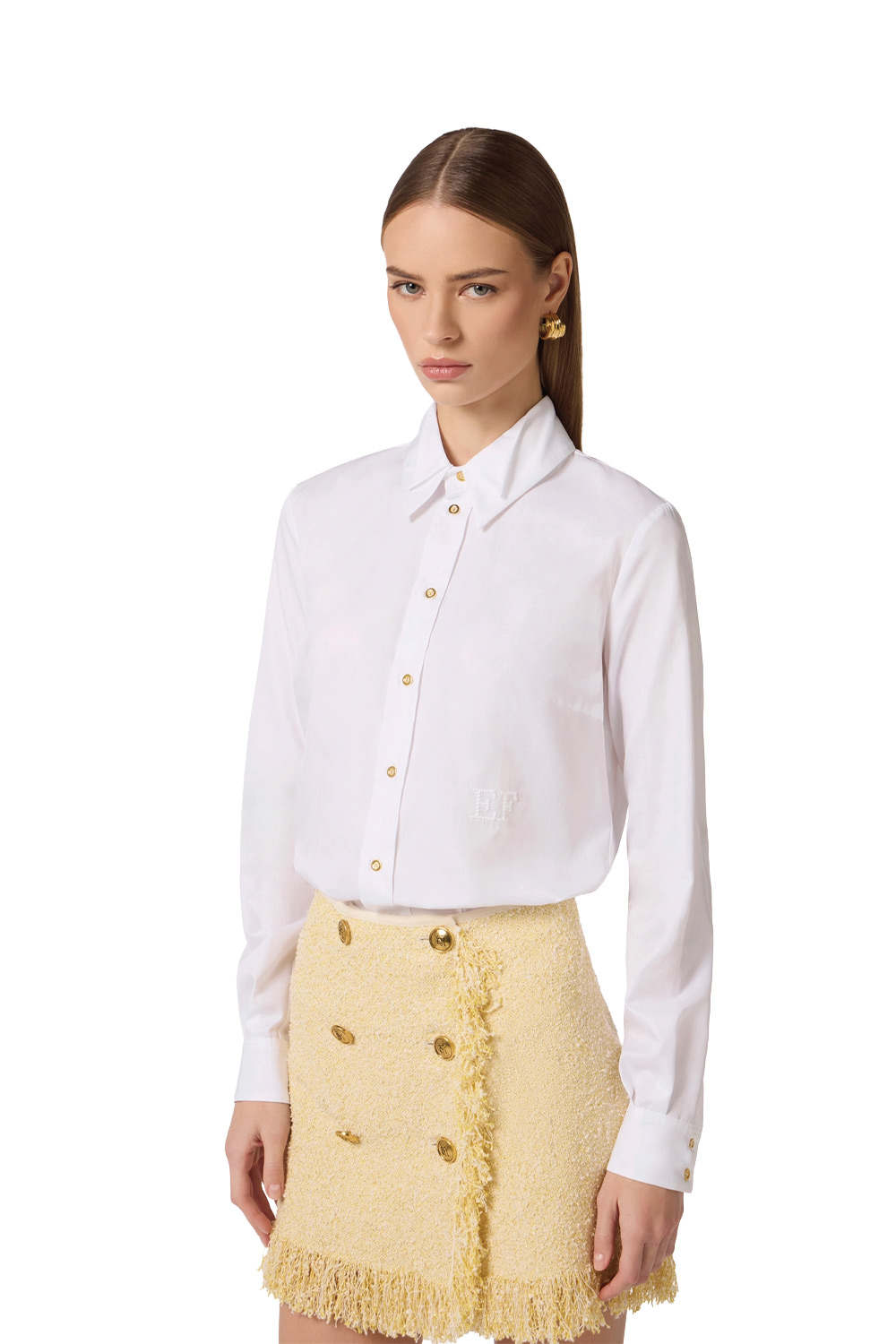 Camicia in Cotone con Doppio Colletto e Ricamo