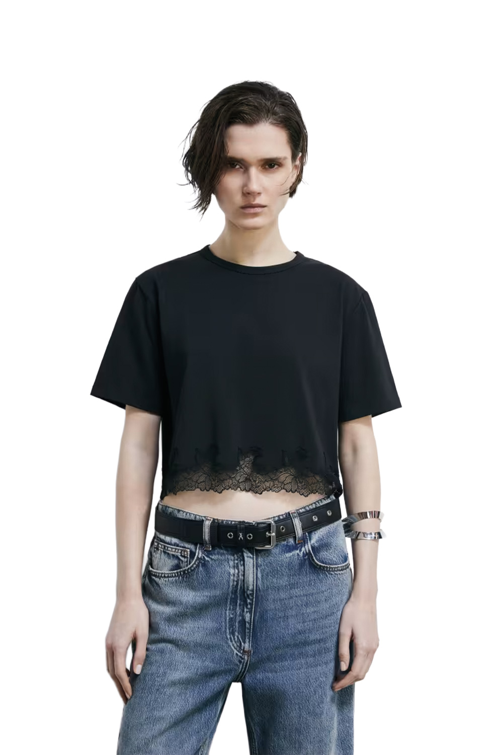 T-shirt Cropped con Pizzo