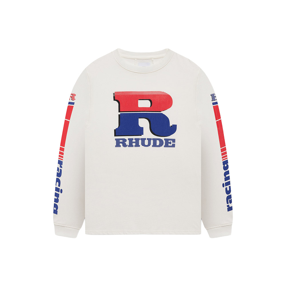 RHUDE Maglia Maniche Lunghe LS Tee Split Petrol Logo White