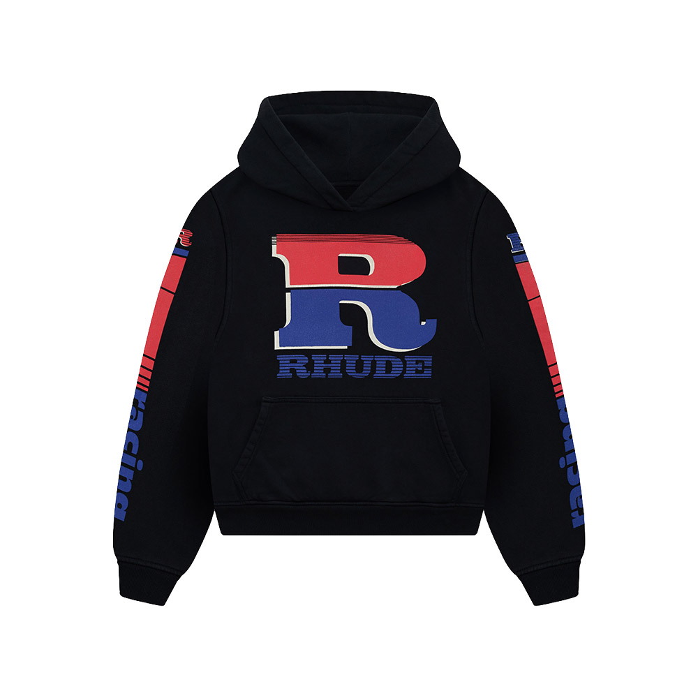 RHUDE Felpa Cappuccio Hoodie Split Petrol Logo Black 