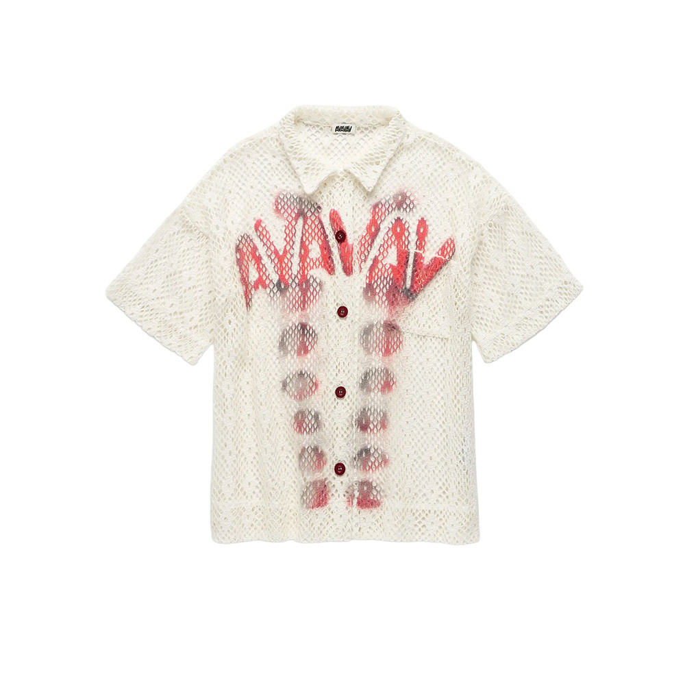 AVAVAV Camicia Maniche Corte Shirt Shortsleeve Crochet Printed White 