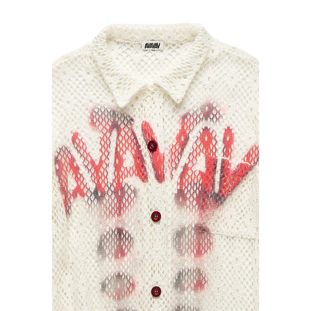 AVAVAV Camicia Maniche Corte Shirt Shortsleeve Crochet Printed White 
