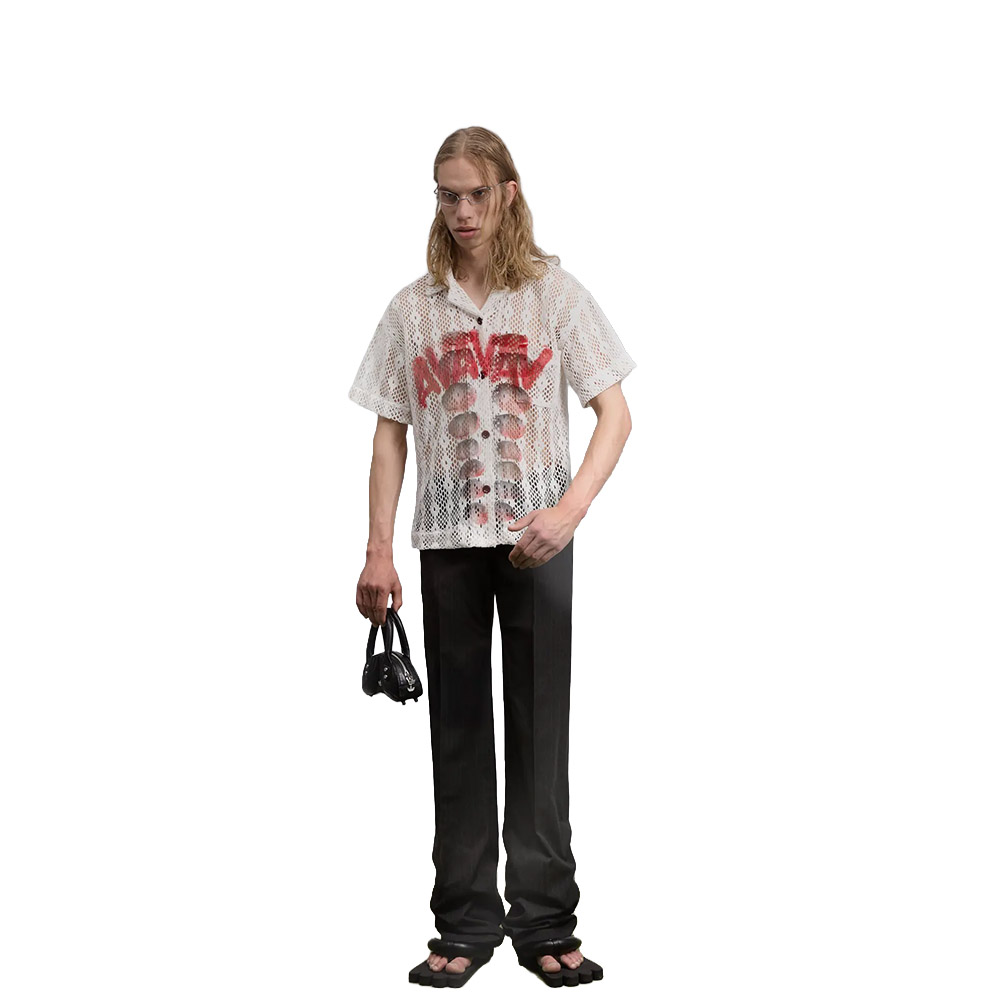 AVAVAV Camicia Maniche Corte Shirt Shortsleeve Crochet Printed White 