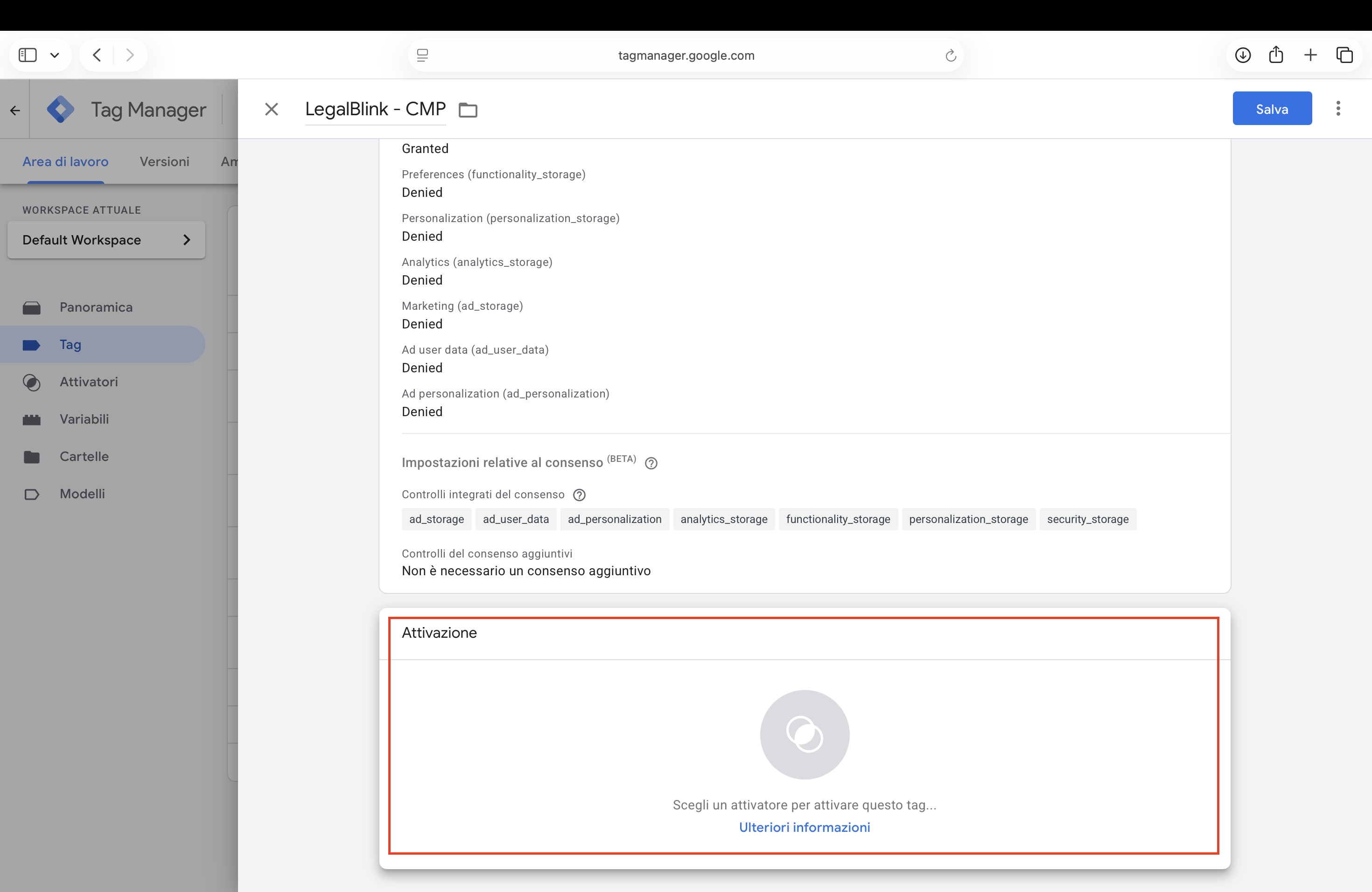 clicca su attivazioni