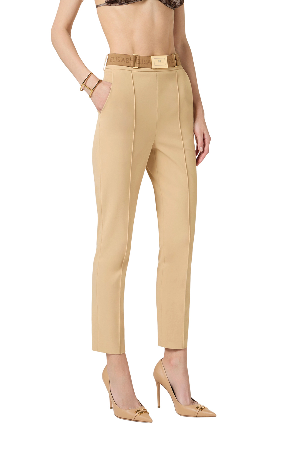 Pantalone in Tessuto Tecnico Bielastico con Cintura