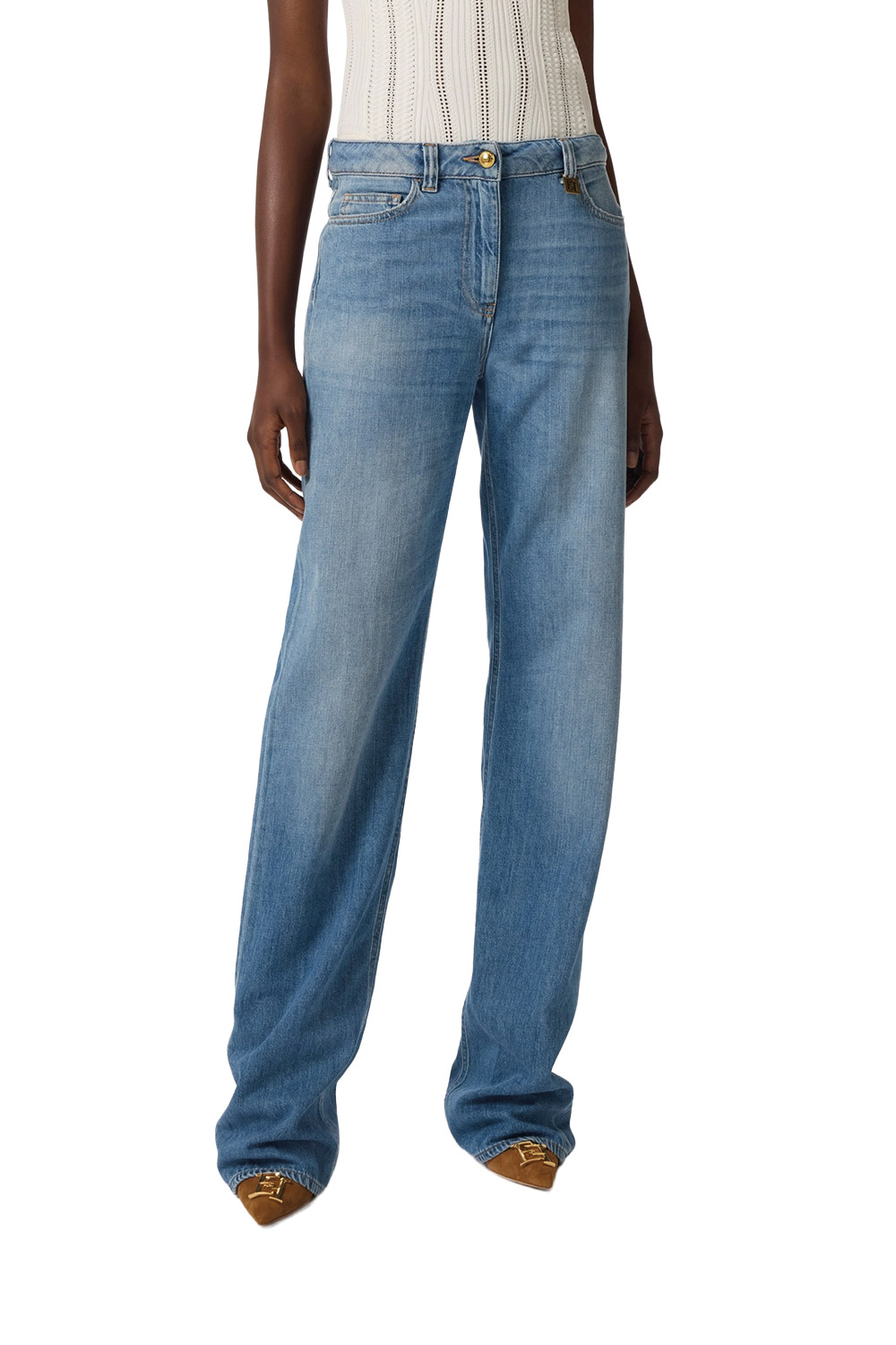 Jeans a Palazzo con Dettaglio Logo