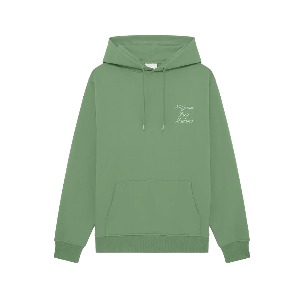 DRÔLE DE MONSIEUR Felpa Cappuccio Hoodie Slogan Calligraphy Green 