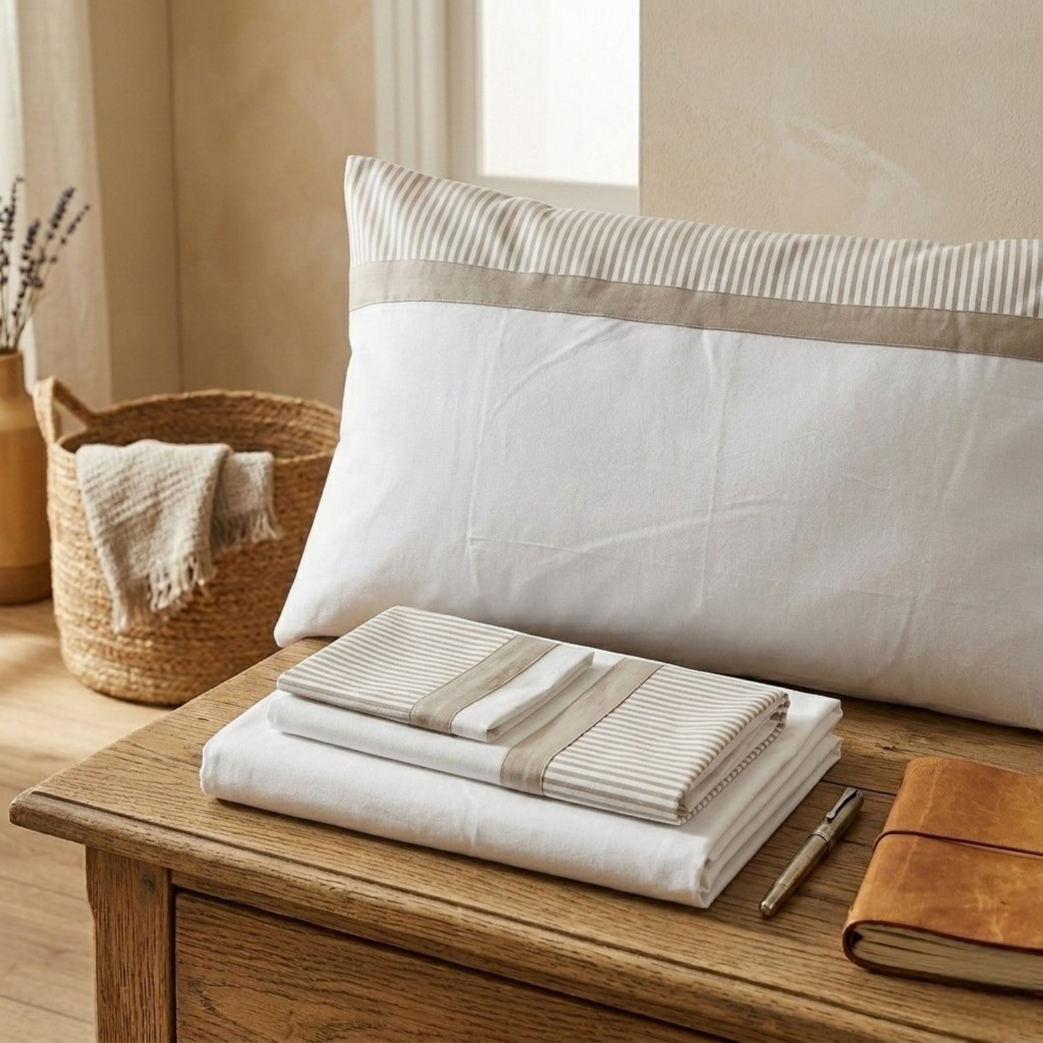 Completo letto Montecarlo una piazza in puro cotone - sabbia