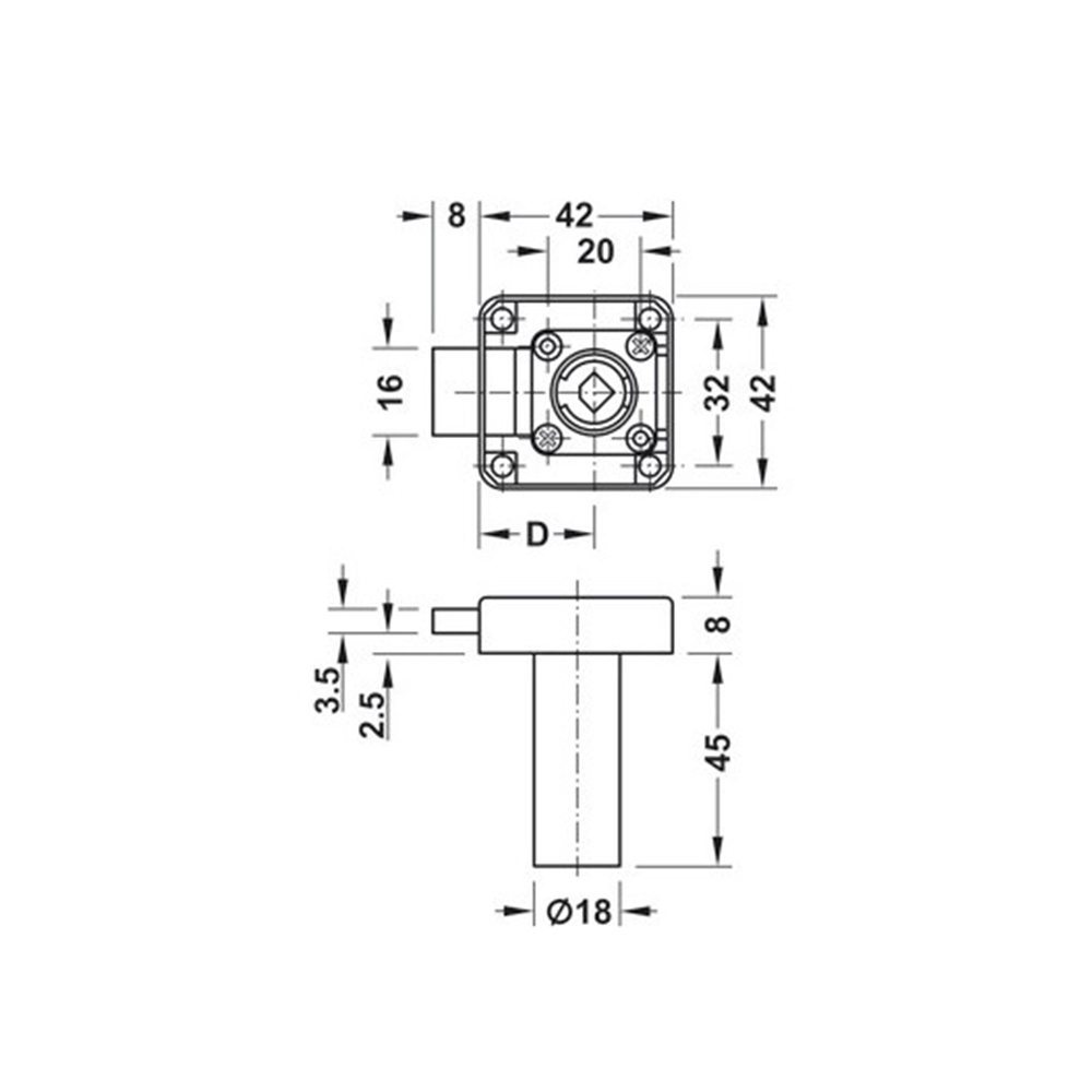 Serratura a catenaccio lato Dx per cilindro Symo 45mm entrata 25