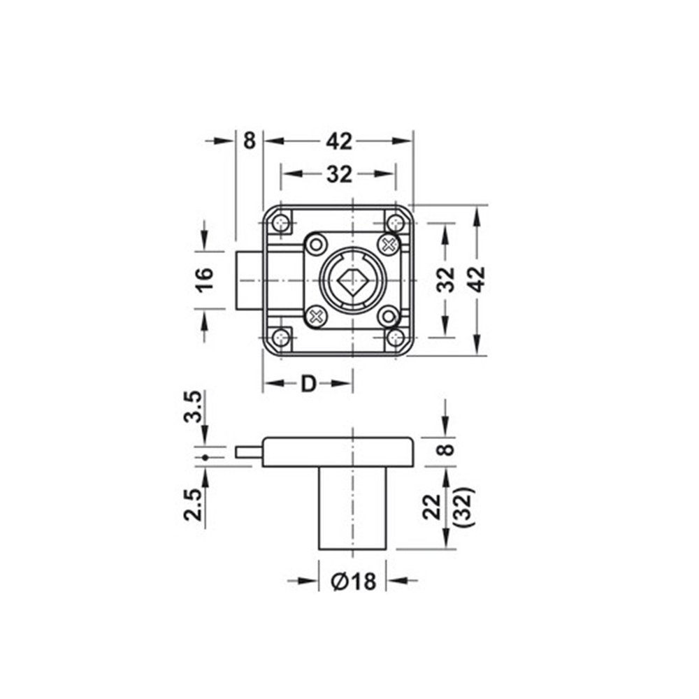 Serratura a catenaccio lato Dx per cilindro Symo 22mm entrata 25