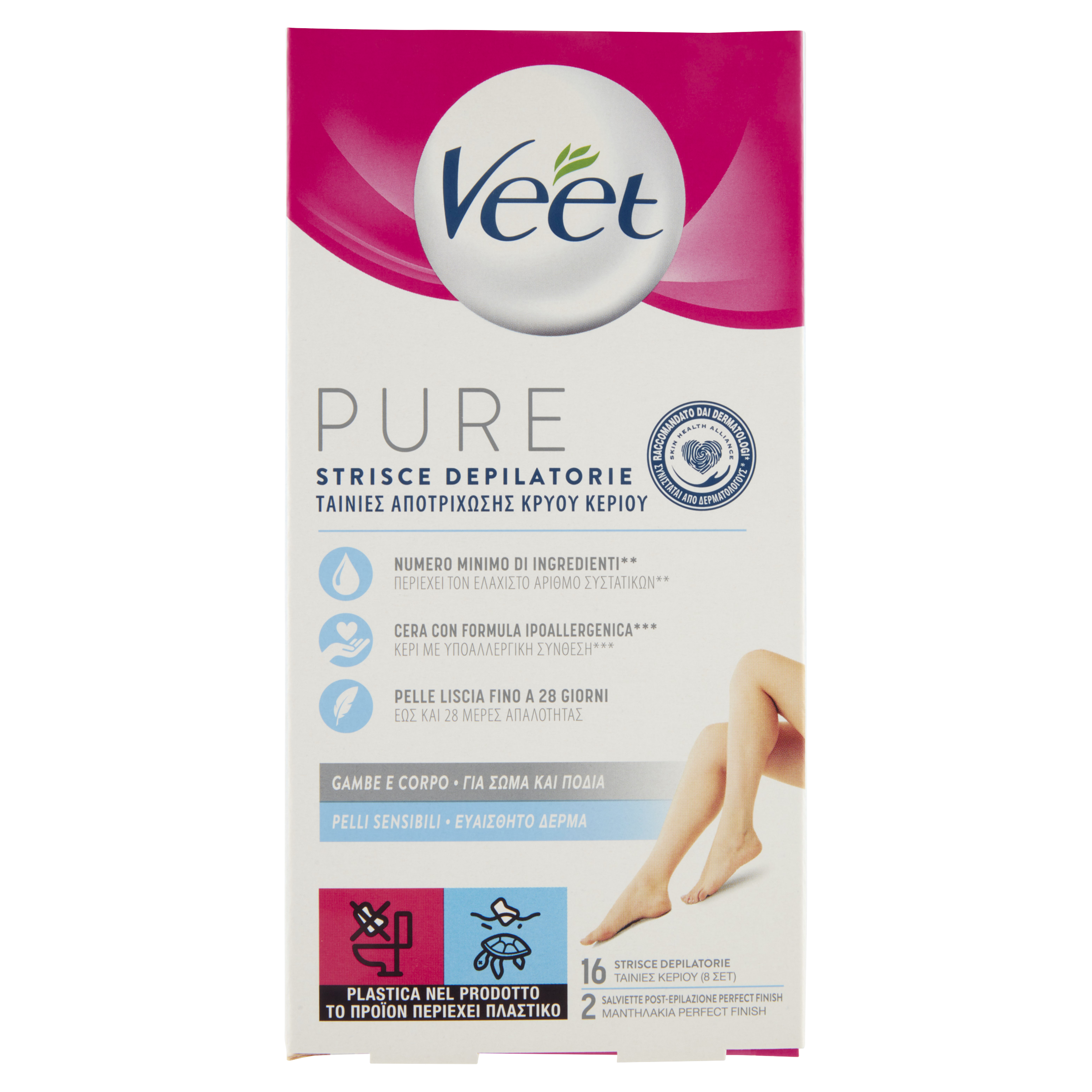 Pure Strisce Depilatorie Gambe e Corpo Pelli Sensibili 16 pz