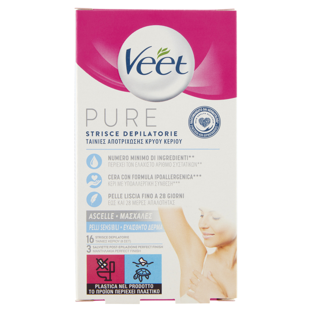 Pure Strisce Depilatorie Ascelle Pelli Sensibili 16 pz