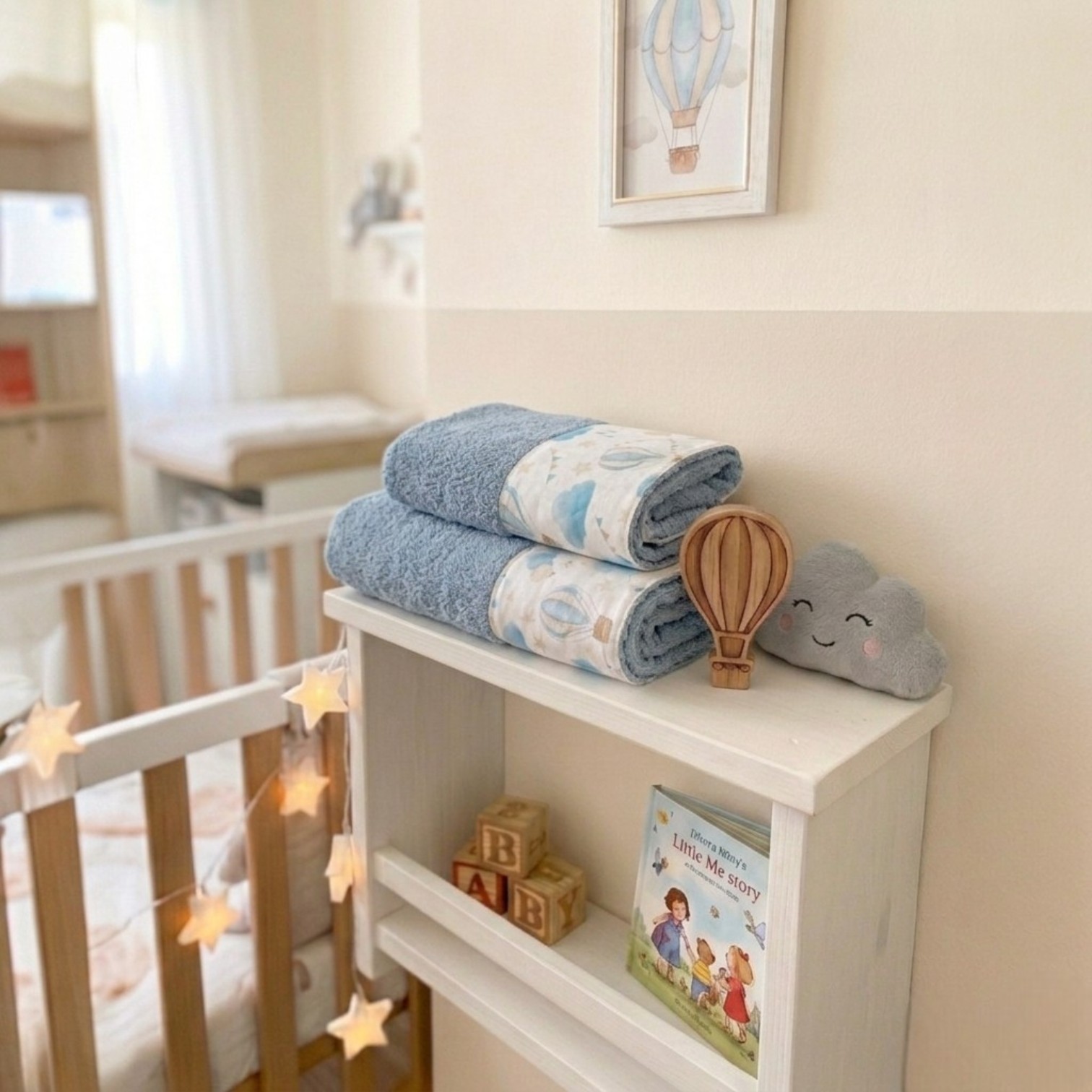 Set asciugamani viso e ospite Mongolfiere azzurre