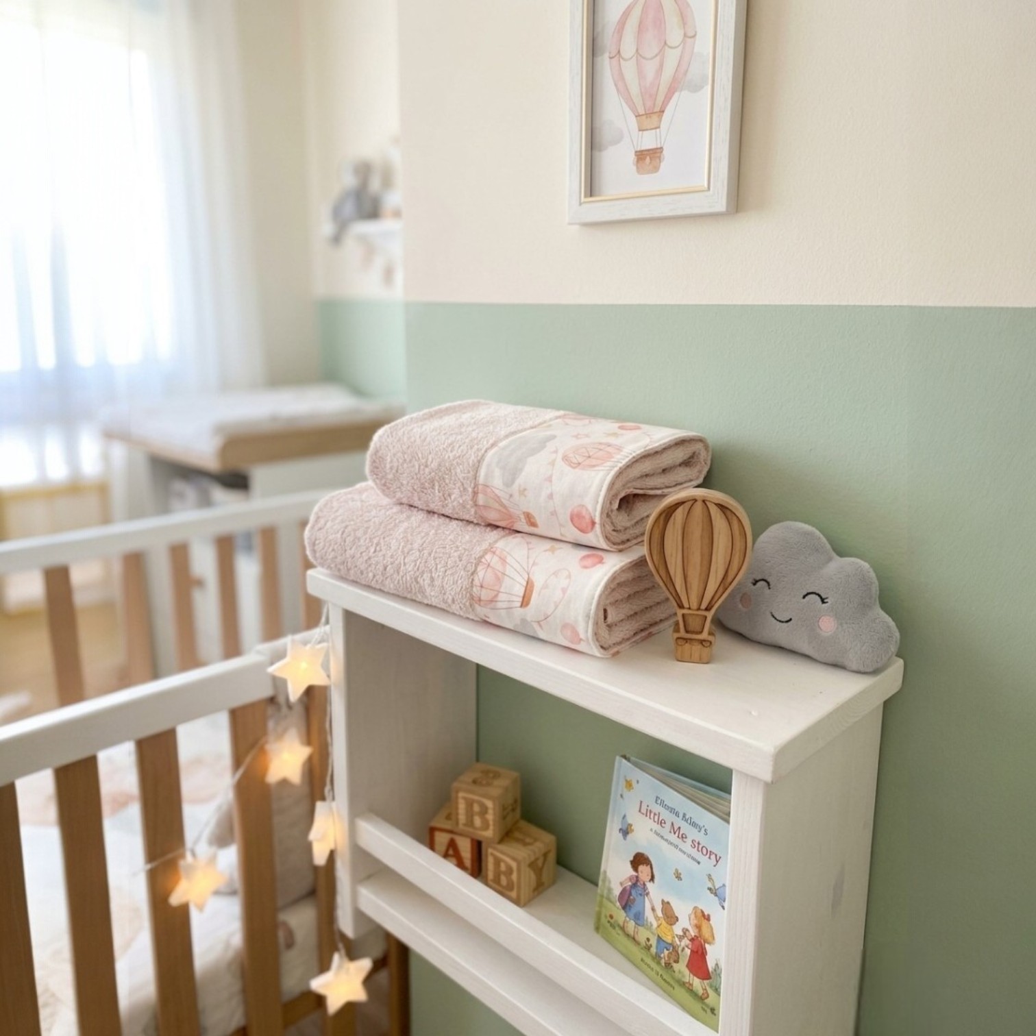 Set asciugamani viso e ospite Mongolfiere rosa