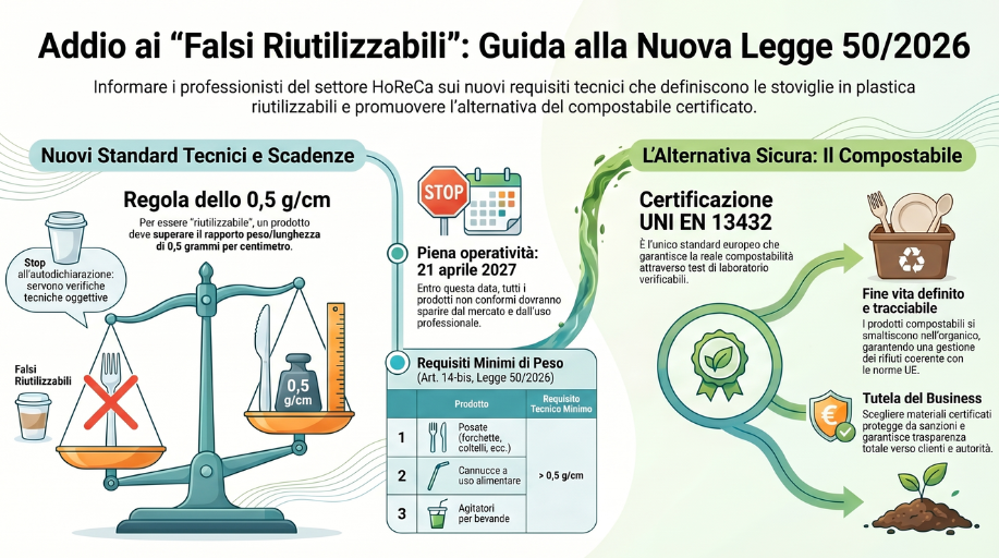 Confronto tra posata in plastica leggera non conforme e posata compostabile certificata