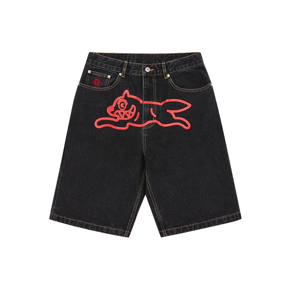 ICECREAM Pantaloncini Denim Shorts Running Dog Black Red 