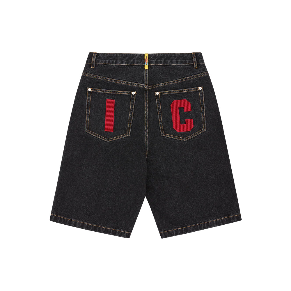ICECREAM Pantaloncini Denim Shorts Running Dog Black Red 