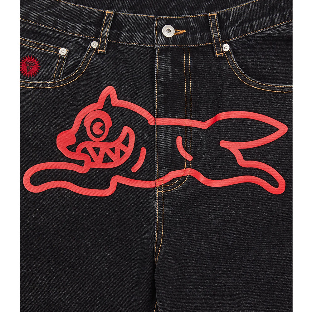 ICECREAM Pantaloncini Denim Shorts Running Dog Black Red 