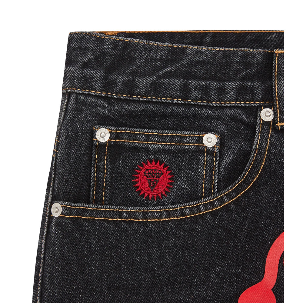 ICECREAM Pantaloncini Denim Shorts Running Dog Black Red 