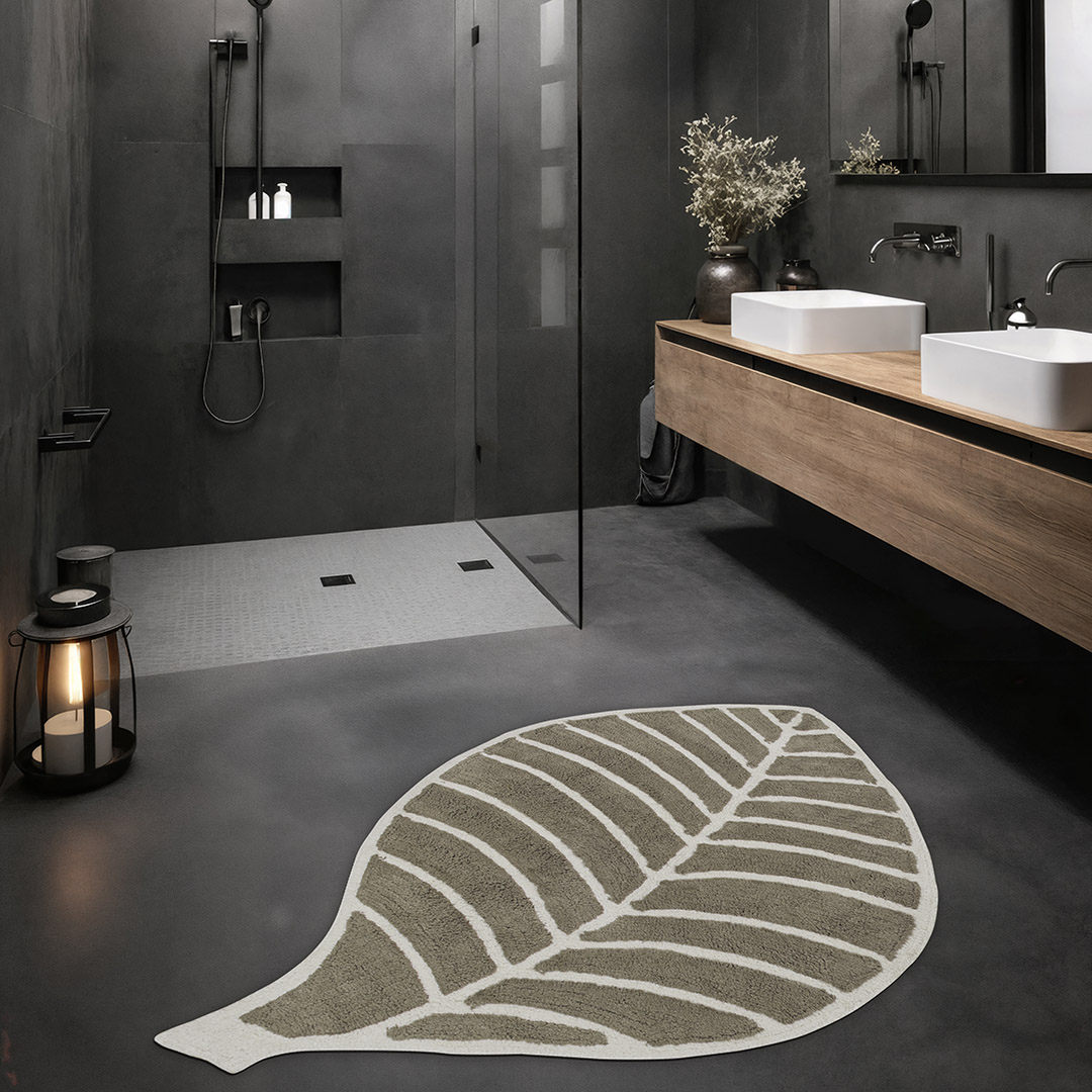 Tappeto da Bagno LEAF BEIGE/IVORY – Eleganza Naturale per il Tuo Bagno