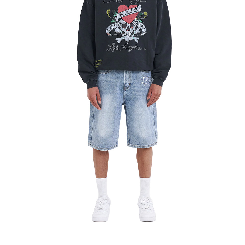 ED HARDY Pantaloncini Jorts Denim Shorts Nyc Skull Bleach 