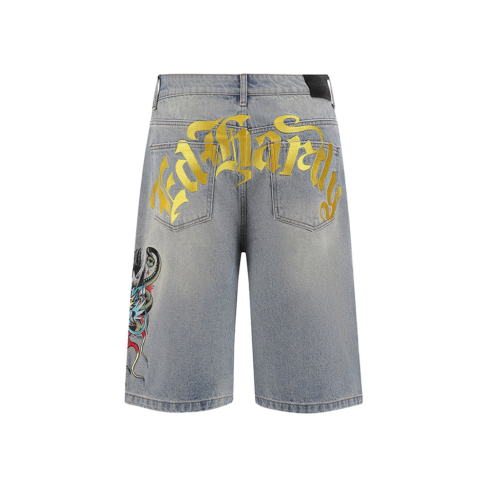ED HARDY Pantaloncini Jorts Denim Skaters Shorts Medusa Drag Bleach