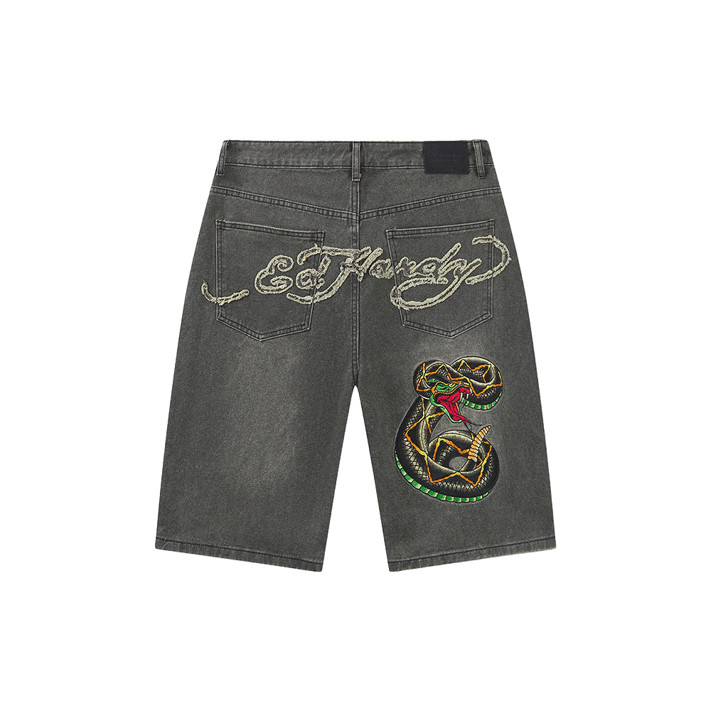 ED HARDY Pantaloncini Jorts Relaxed Denim Desert Snake Black Sandy Wash 