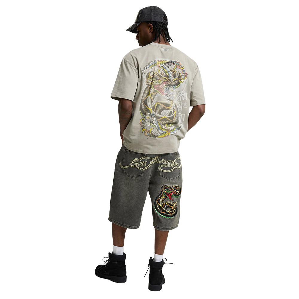 ED HARDY Pantaloncini Jorts Relaxed Denim Desert Snake Black Sandy Wash 