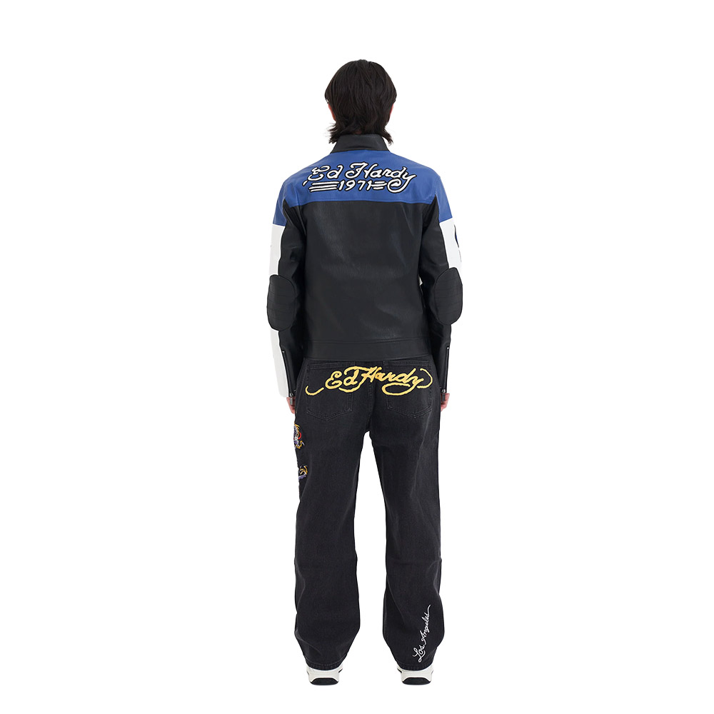 ED HARDY Pantaloni Jeans Baggy Battle Dragon Tattoo Denim Black 