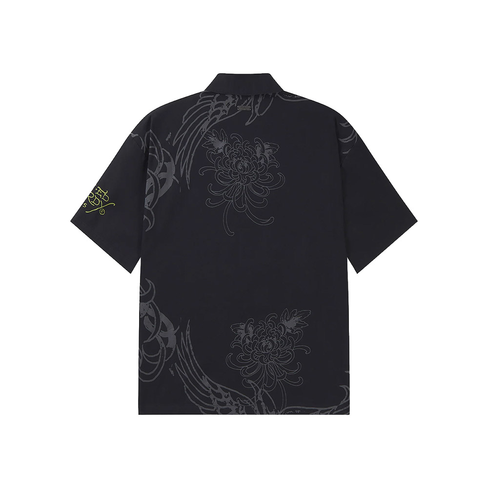 ED HARDY Camicia Maniche Corte Shirt Relaxed Camp Gothic Black 