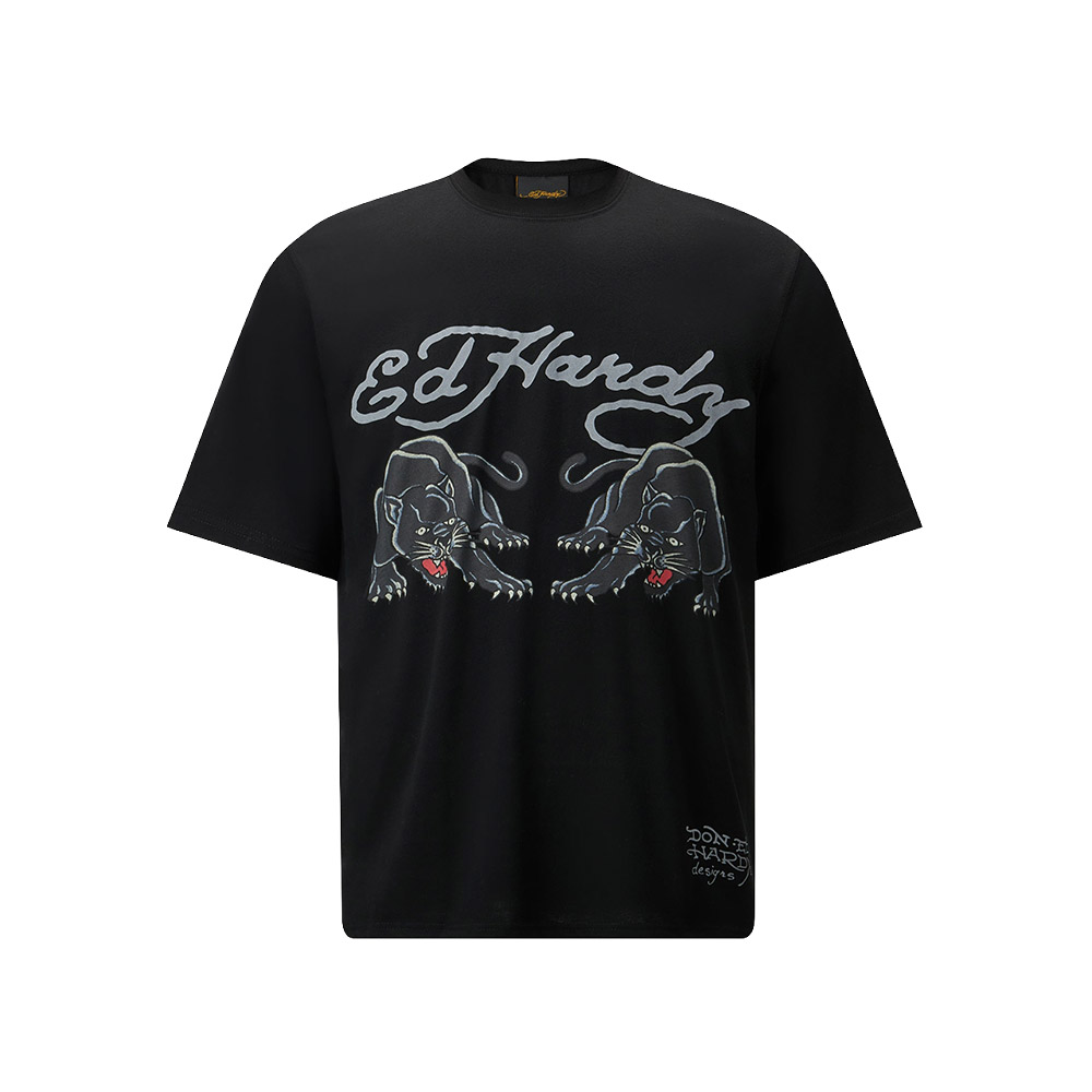 ED HARDY Maglietta Maniche Corte Tee Double Panther Black 