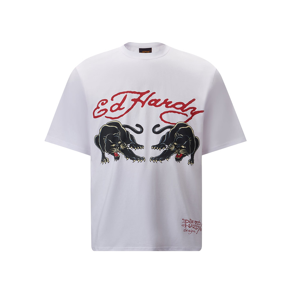 ED HARDY Maglietta Maniche Corte Tee Double Panther White 