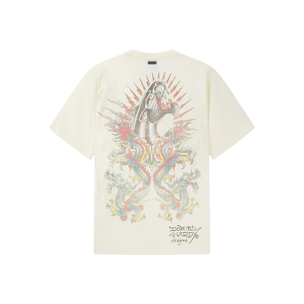 ED HARDY Maglietta Maniche Corte Tee Regular Dragon Panther Graphic Ecru 