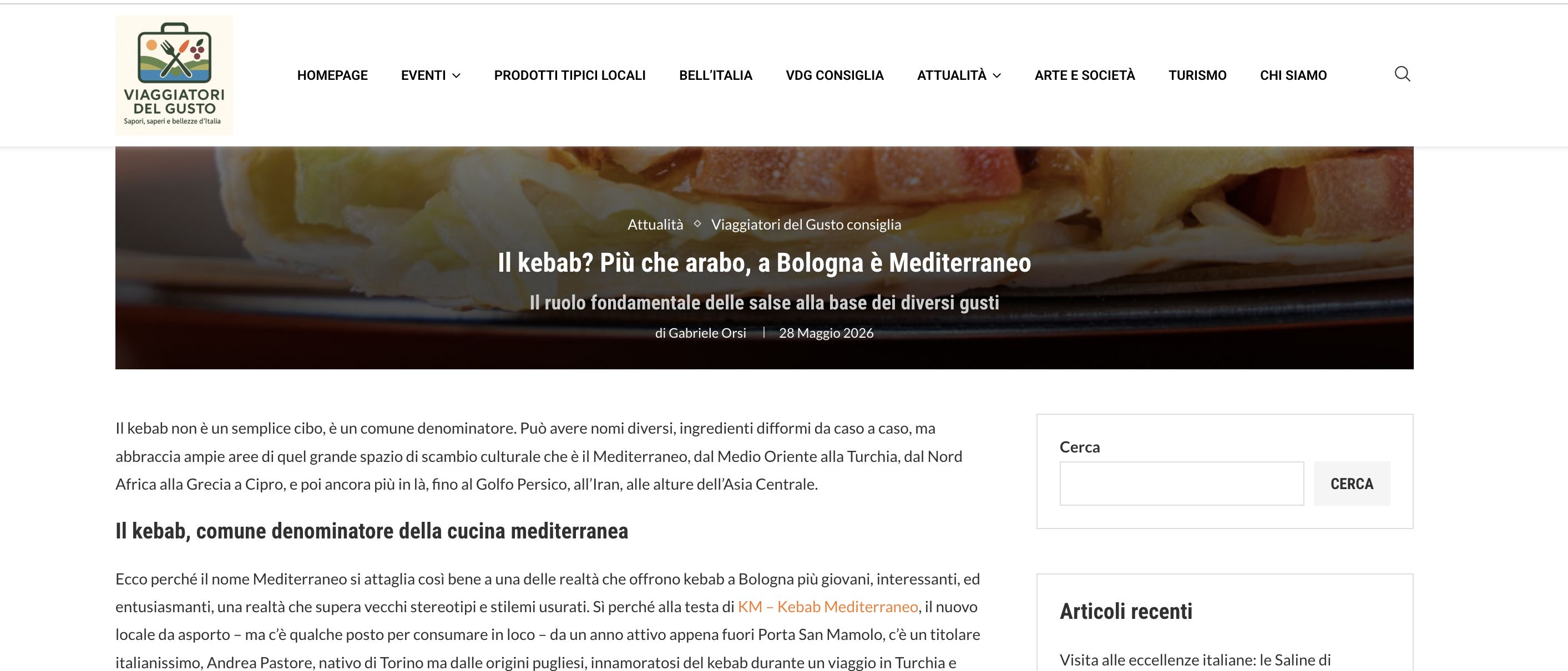 Articolo di Viaggiatori del Gusto su KM Kebab Mediterraneo a Bologna