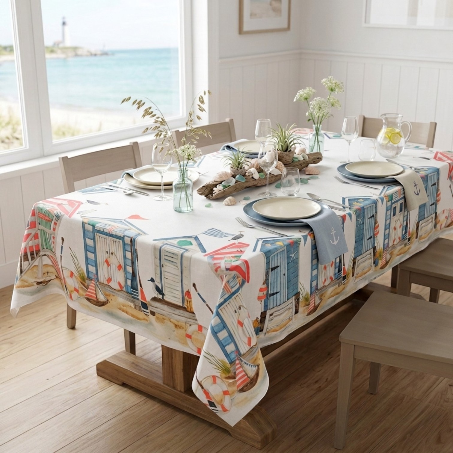 Tovaglia in puro cotone con stampa digitale - Beach