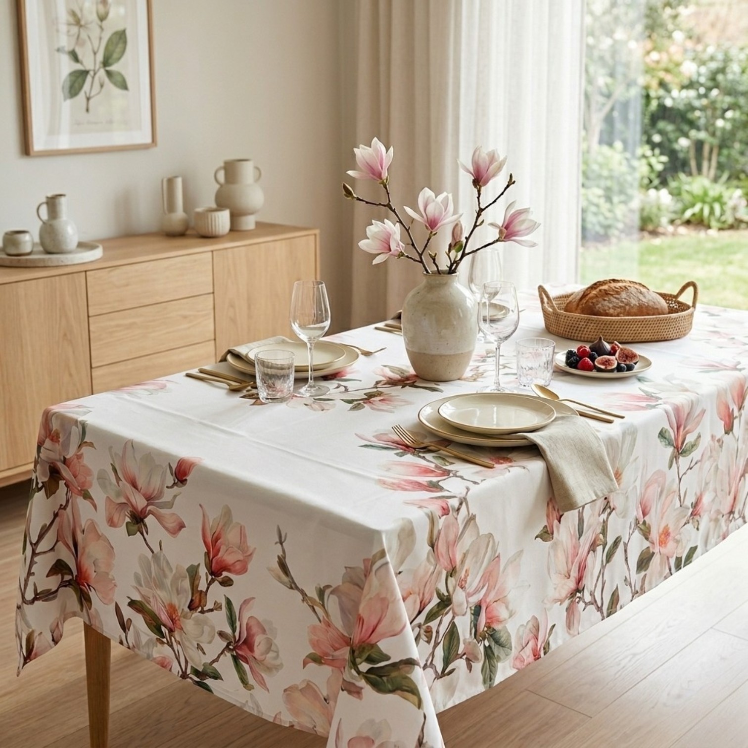 Tovaglia in puro cotone con stampa digitale - Magnolia